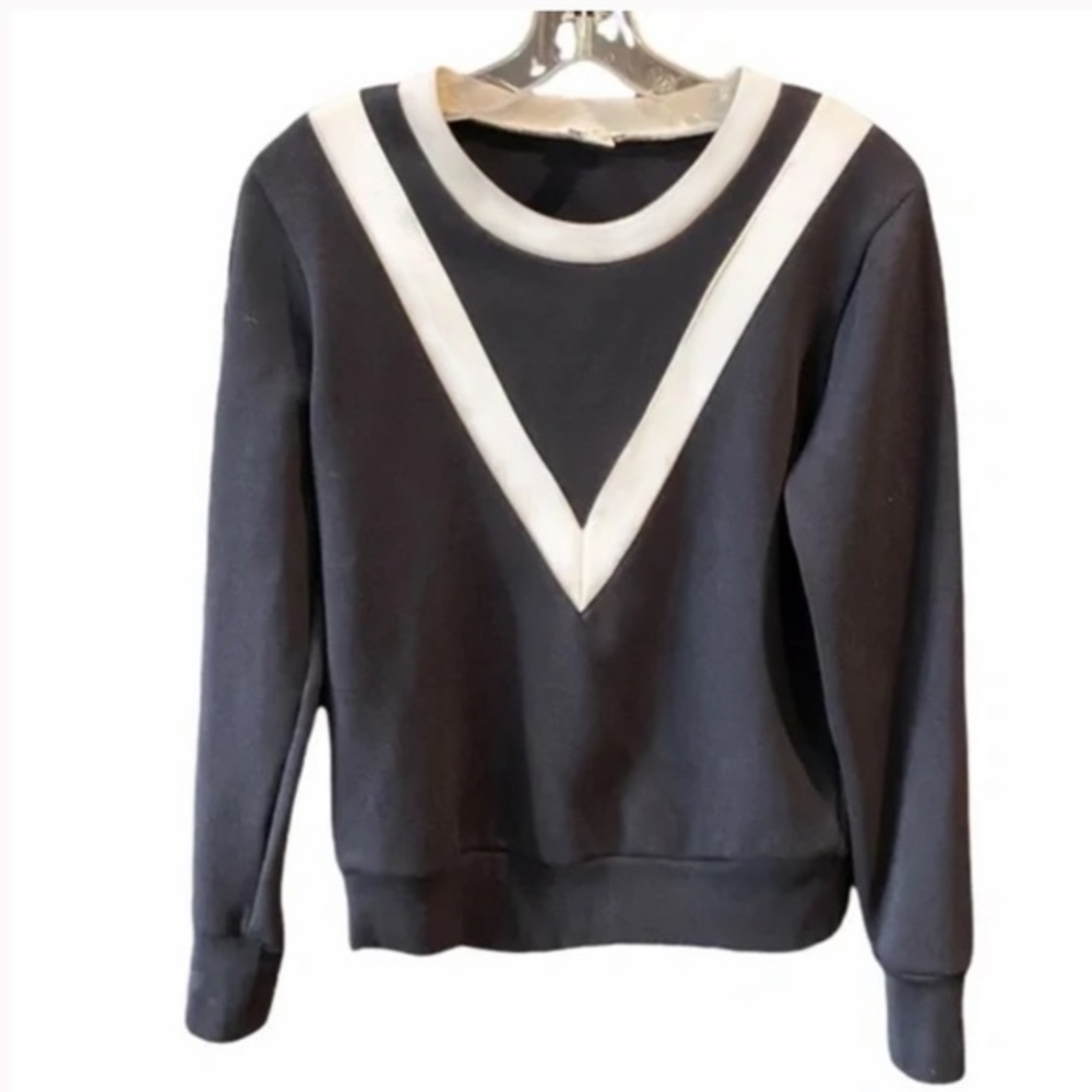 J. Crew Factory Navy Blue and White Varsity Color Block  Sweater Sweatshirt S